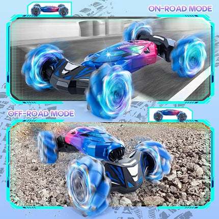 Gesture Sensing RC Stunt Car, 2.4GHz 4WD Stunt Car Toys for Ages 6-12 yr Boys Girls, Hand Controlled Remote Control Twist Cars, Offroad 360° Rotation with Lights and Music for Birthday Gifts