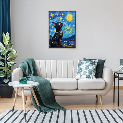 1000pcs Jigsaw Puzzle - Starry Night with Black Cat, Challenging Brain Teaser for Adults & Families, Scratch-Resistant Paper Puzzle, Ideal DIY Decor, Adult Puzzles Starry Night Design