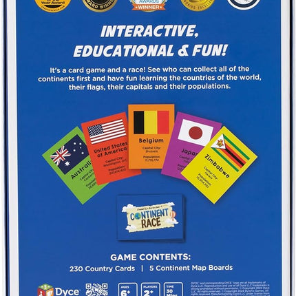 Continent Race Geography Educational Board Game for Kids, Tweens, Family, Friends, Teachers and Classrooms - Learn About Flags & Countries Around The World