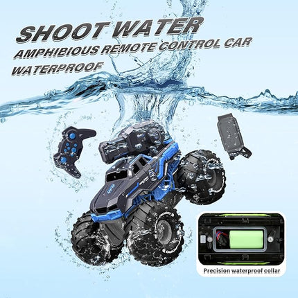 Amphibious Remote Control Car Boat Water Squirt RC Tank 2.4GHz Gesture Sensor 4WD Monster Truck Waterproof RC Car for 6 7 8 9-12 Kids Girls Boys Gift Beach Pool Water Toy With 2 Replaceable Batteries