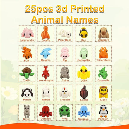 25PCS Animals Figures, Mini 3D Printed Animals Fidget Toys for Halloween, Fun Party Favors for Kids, Unique Birthday Gift, Classroom Rewards, 3D Printed Desk Pets Articulated Toy