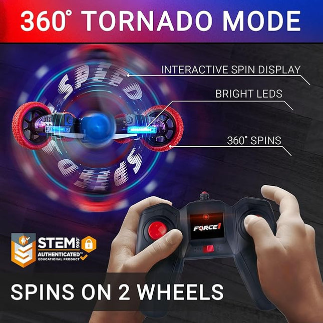 Force1 Tornado+ Remote Control Car for Kids- Double Sided Fast RC Cars with LED Interactive Display, 4WD Off-Road Stunt Car 360 Flips, All Terrain Tires, RC Crawler Rechargeable Battery, 2.4GHz Remote