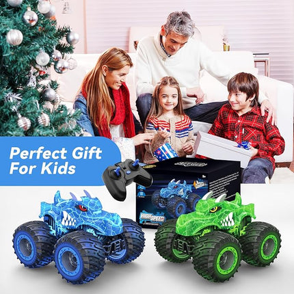 Remote Control Car, 2.4GHz Monster Trucks Toys with Light Spray, Birthday Gift for Kids 3 4 5 6 7 8, All Terrain RC Cars, Toddler Toys for Boys Girls 3+ Year Old