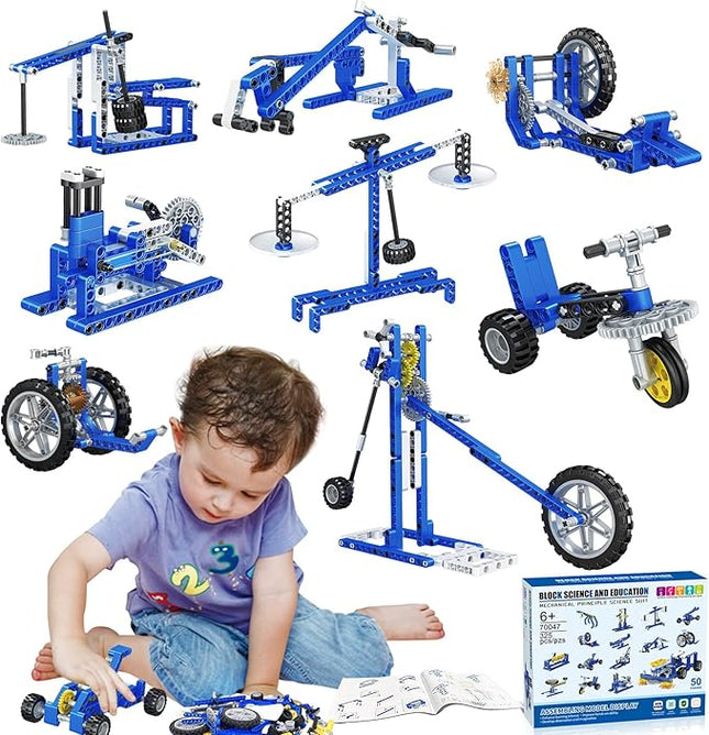 50-in-1 STEM Building Toys, 325 PCS Building Blocks Construction Engineering Kits for Kids Ages 6-12, Learn Mechanical & Physics Principles Creative Educational Birthday for Boys Girls