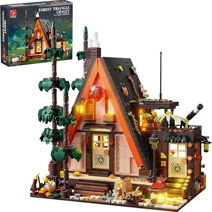 TGL TYCOLE Wood Cabin Building Blocks Set with LED Lights,1800 PCS Wooden Forest House Building Toys,STEM Treehouse Construction Model,Birthday Gift for Adults Teens Boys Girls Age 8-12