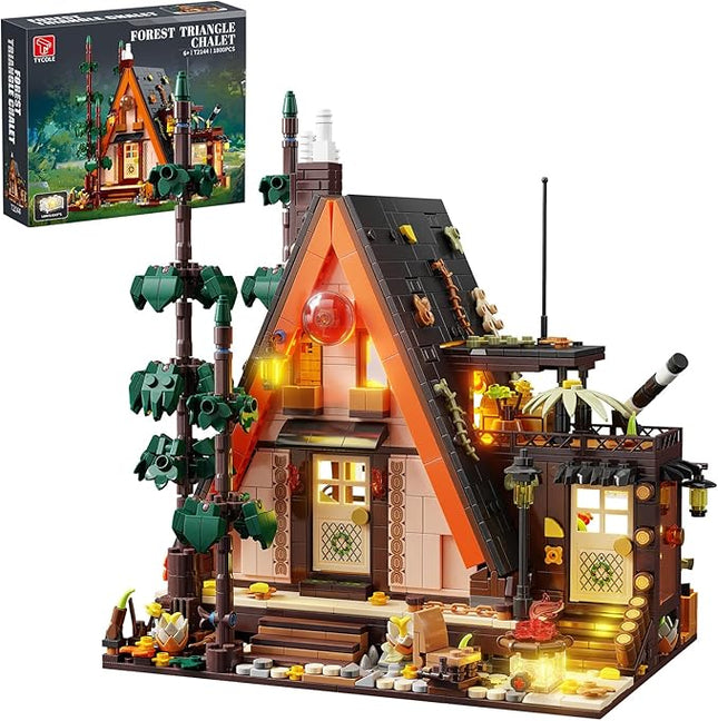 TGL TYCOLE Wood Cabin Building Blocks Set with LED Lights,1800 PCS Wooden Forest House Building Toys,STEM Treehouse Construction Model,Birthday Gift for Adults Teens Boys Girls Age 8-12