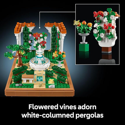 LEGO Icons Fountain Garden Building Set - DIY Kit for Adults, Ages 18+ - Miniature Craft Building Blocks for Home Decor, Display - Gift for Birthday - with Cypress Trees and Grape Vines - 10359
