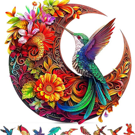 Unique Wooden Puzzles for Adults, Hummingbird Puzzle 200 Pieces 11.42" x 11.42", Animal Shaped Wood Puzzles Adult Brain Teasers, Wooden Jigsaw Puzzles, Family Games for Kids and Adults