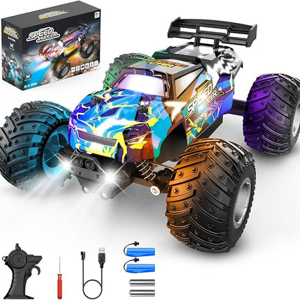 Remote Control Car, 1:18 2WD Off-Road RC Truck 20 KM/H, All-Terrain RC Cars with Headlights, BodyLights, 2.4GH Rechargeable Remote Control Monster Truck, Christmas or Birthday Gift Toys for Boys Girls