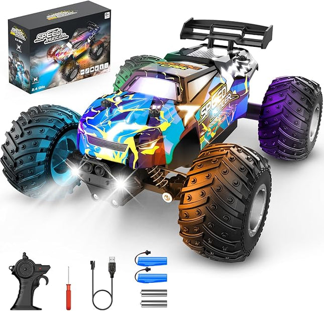Remote Control Car, 1:18 2WD Off-Road RC Truck 20 KM/H, All-Terrain RC Cars with Headlights, BodyLights, 2.4GH Rechargeable Remote Control Monster Truck, Christmas or Birthday Gift Toys for Boys Girls