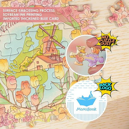 MOMIBOOK Puzzles for Adults 1300 Pieces Jigsaw Puzzles of Flower Great Universal Guide, Painting Image World Map Challenging Hard Impossible Puzzle Unique Funny Party Christmas Birthday Gifts