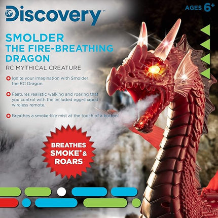 Discovery Fire-Breathing RC Dragon with Smoke Breath, Walking, Wing Flapping, Realistic Roaring Sounds| Light-Up Large Dinosaur Toy| Remote Control Robot Dino Mythical Creature| Kids Boys Gift| Age 6+