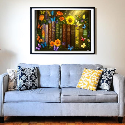 Think2Master Enchanted Library 500 pieces Large Format Jigsaw Puzzle: kids 12+, teens, adults & families. Magical Bookshelf with Butterflies & Flowers Botanical Garden. Great gift. Size: 26.8” X 18.9”