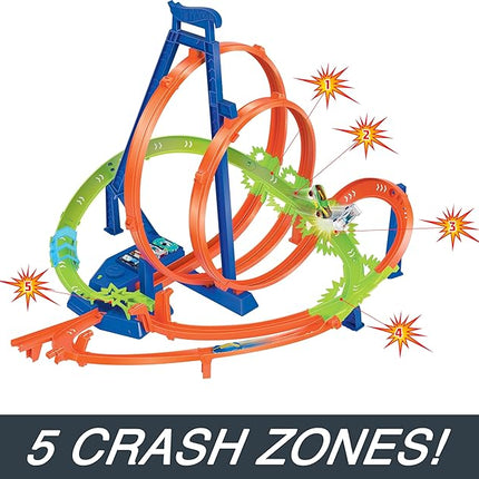 Hot Wheels Toy Car Track Set Action Epic Crash Dash with 1:64 Scale Vehicle & 5 Action Zones, Powered by Motorized Booster (Amazon Exclusive)