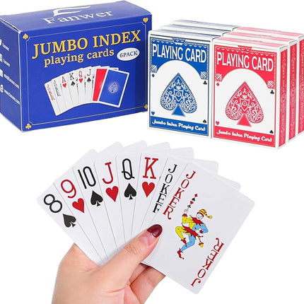 Fanwer Large Print Playing Cards 6 Pack, Deck of Cards for Seniors, Vision Impaired, Low Vision Crowd, Poker Playing Cards for Blackjack, Euchre, Canasta Cards Game, Jumbo Index