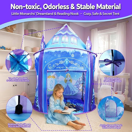 Princess Play Tent for Girls Ice Castle Imaginative Fairy Tale Pretend Game Playhouse Indoor Outdoor Pop Up Kids Tent Toy Gift for Children Toddlers Festival Birthday Party