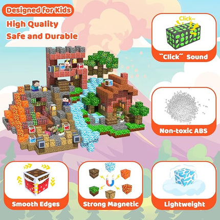 Magnetic Blocks, 150PCS Magnetic Building Blocks, Stacking Magnets for Kids, Sensory Toy for STEM Constructions Magnet Blocks for Boys Girls Age 3+, Christmas Birthday Gifts