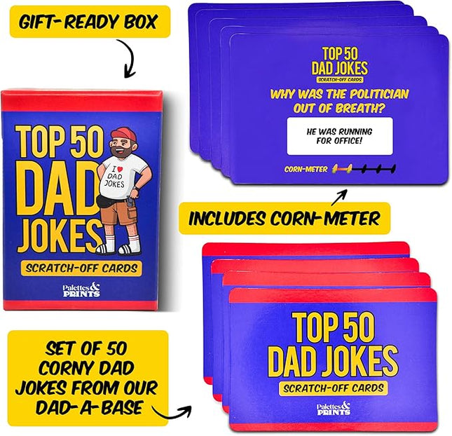 Premium Top 50 Dad Jokes Scratch Off Cards Funny Husband Papa Grandpa Gift Idea - Father's Daddy Birthday Gift - Old and New Dad Gifts
