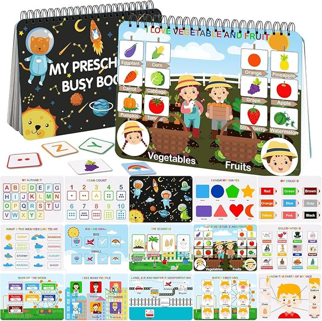 Busy Book for Toddlers 1-3, Montessori Preschool Learning Activities 30 Themes Book - Preschool Workbook Activity Binder Toys for Toddlers, Autism Learning Materials and Tracing Coloring Book