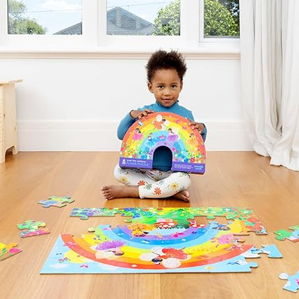 Crocodile Creek 36-Piece Jigsaw Floor Puzzle - Fun Floor Puzzles for Kids Ages 3-5 - Heavy-Duty Shaped Box for Storage - Over The Rainbow - 24" W x 18" H Finished