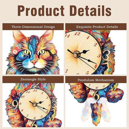 3D Wooden Puzzles for Adults Maine Coon Clock - Model Building Kit ‌‌Cat Clock Puzzle Creative Craft Gift Home Deco for DIY Enthusiasts, Brain Teaser Building Set Birthday Gifts