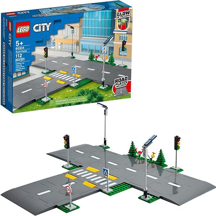 LEGO City Road Plates 60304 - Building Toy Set, Featuring Traffic Lights, Trees, Glow in The Dark Bricks, Combine City Series Sets, Great Gift for Kids, Boys, and Girls Ages 5+