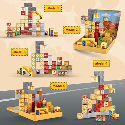 49PCS Mini Magnetic Blocks Construction Set - STEM Toddler Toys with Portable Iron Box, Travel Magnet Cubes for Kids Ages 3-8, Educational Gift for Boys & Girls