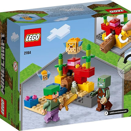 LEGO Minecraft The Coral Reef Toy Building Set 21164 Pretend Play Minecraft Toy with Alex, Puffer Fish and Zombie Figures, Ideal Gift for Kids Who Love Minecraft, Boys & Girls Age 7+ Years Old