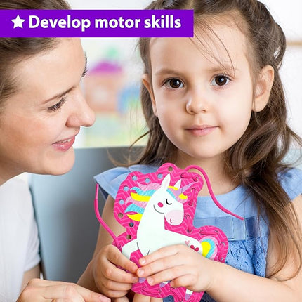 KRAFUN Beginner Unicorn My First Lacing Card Kit for Kids Arts & Crafts, 5 Easy Princess Lacing Projects, Paper Art Craft Cards for Toddlers, Fine Motor Preschool Skills Toys