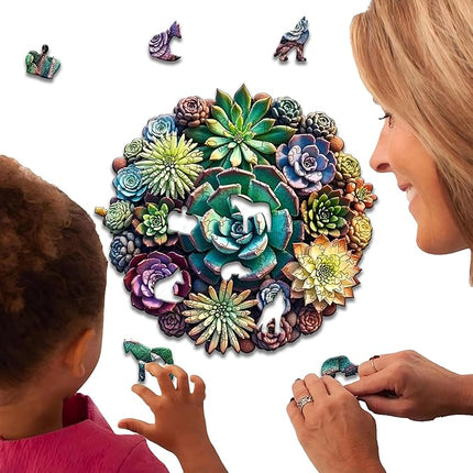 Wooden Puzzles, 320 Pieces Succulent Plants Jigsaw Puzzles, Unique Shaped Wooden Puzzle for Adults and Kids, Family Game(Succulent Plants, Royal)