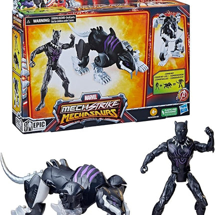 Marvel Mech Strike Mechasaurs, 4-Inch Black Panther with Sabre Claw Action Figures, Super Hero Toys for Kids Ages 4 and Up