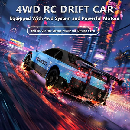 Remote Control Car RC Drift Car 2.4GHz 1:24 4WD 15KM/H High Speed Racing Sport Car with LED Lights Drifting Tire Racing Sport Toy for Adults Boys Girls Kids Gift 2Pcs Rechargeable Batteries