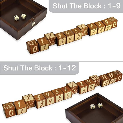 Super SIX : Wooden Multi Board Game: Tic Tac Toe + Shut The Block + 15 Number Sliding Puzzles for Kids and Family