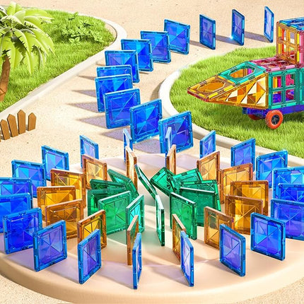 80 PCS Magnetism Blocks Tiles for Kids Ages 3 4 5 6 7 8+, Building Set for Toddlers 3-5 4-8, Stacking Blocks, Educational Construction Toy for Boys and Girls, Creative Play Birthday Gifts 2-4