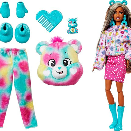 Barbie Cutie Reveal Care Bears Doll & Accessories, Series 2 Good Vibes Bear with 10 Surprises Including Color Change & Mini Bear