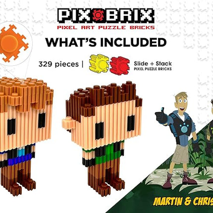 Pix Brix - Wild Kratts Toy Pixel Art Kit - Kratt Brothers Figures, 329 Pieces - Patented Slide + Stack Pixel Puzzle Building Bricks, Create Martin & Chris Figures - Stem Toys, Ages 6 Plus