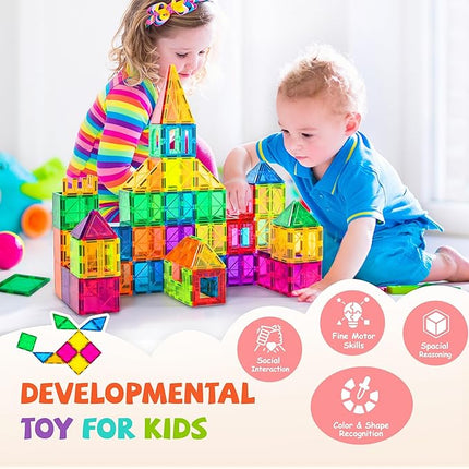 cossy 60 Pcs Magnet Tiles Magnetic 3D Building Blocks Set Educational Construction Toys for 3+ Year Kids with Stronger Magnets, Rivets-Fastened, Educational,Recreational, Conventional