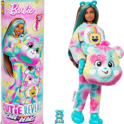 Barbie Cutie Reveal Care Bears Doll & Accessories, Series 2 Good Vibes Bear with 10 Surprises Including Color Change & Mini Bear
