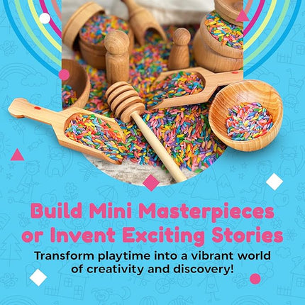 Wooden Tool Set for Sensory Bin (10 Piece), Child-Sized Montessori Sensory Toys for Developing Fine Motor Skills, Smooth Wooden Toys, Bin Scoops and Tools