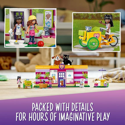 LEGO Friends Pet Adoption Café 41699 Building Toy - Collectible Animal Rescue Set with Olivia & Priyanka Mini-Dolls, Cat & Dog Figures, Creative Toys for Boys, Girls, and Kids Ages 6+