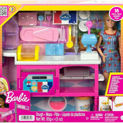 Barbie It Takes Two Baking Set with Malibu Doll and 18 Accessories Including Modelling Dough 3 Colours and Moulds, Children's Toy, from 3 Years, HJY19