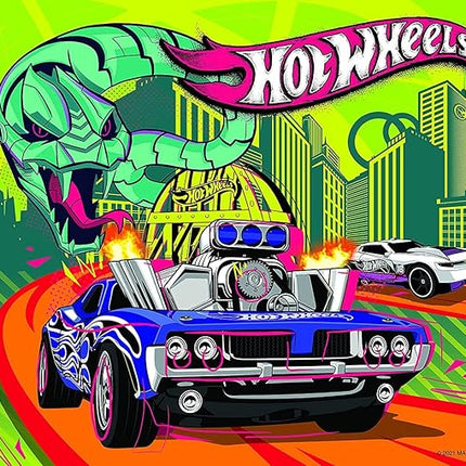 Hot Wheels - Color Surprise Puzzle - 100 Piece Magic Water Reveal Puzzle with Water Pen Included. Great Birthday Gift for Boys and Girls!