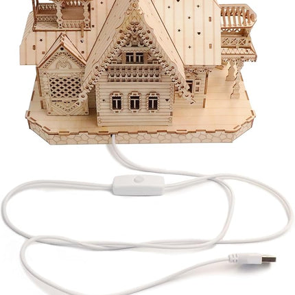 Vintage Villa 3D Wooden Puzzle,Building Kits for Adults and Teens,Educational Brain Teaser Assembly Model with LED Lights,Skill Building and Creative Fun