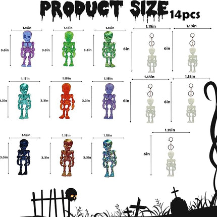 14 PCS Halloween 3D Printed Skeleton Man Animal Fidget Toy, Spooky Party Favors, Classroom Prizes, Sensory Toys for Kids, Halloween Decorations（3.15In/8cm）