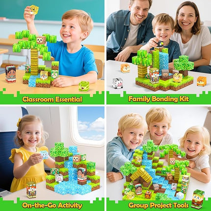 150 Magnetic Blocks – Mine Magnet Game Building Craft, STEM Constructions Toy, Jungle Animals, Sensory Stacking Cubes Kids Toys, Christmas Birthday Gifts for Boys Girls Age 3-5, 5-7, 4-8, 8-12