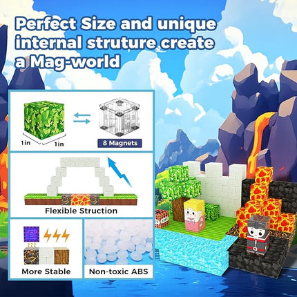 Magnetic Blocks, 100 PCS Building Blocks Set, Magnetic Tiles Building Toys for 3+ Year Old Boys & Girls, STEM Magnetic Building Blocks for Toddlers Kids