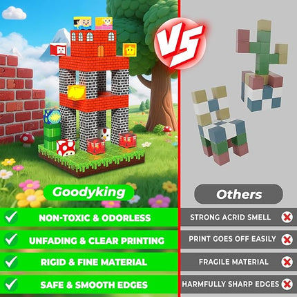 Goody King 200pcs Magnetic Blocks with Light Blocks, Educational Sensory Magnet Toy Gift, STEM Montessori Building Set for Kids Ages 3+, Creative Magnetic Cubes Construction Playset