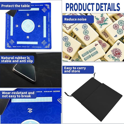 Mahjong Mat Non-Slip Noise Reduction Gaming Mat - 31.5x31.5 Inch Ideal for Mahjong, Poker, Board Games, Card Games & Dominoes (Blue)