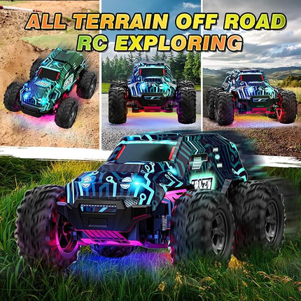 Remote-Control-Car, 2.4GHz High Speed Rc Cars Truck, Offroad Monster Hobby Racing Car with LED Cool Bodylight and Rechargeable Battery, Toy Gifts 3 4 5 6 7 8 Year Old Boys Girls Kids