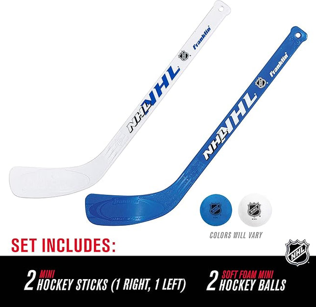 Franklin Sports NHL Mini Hockey Stick and Ball Set - Kids Indoor Knee Hockey Game Set - Includes 2 Mini Sticks and 2 Foam Balls
